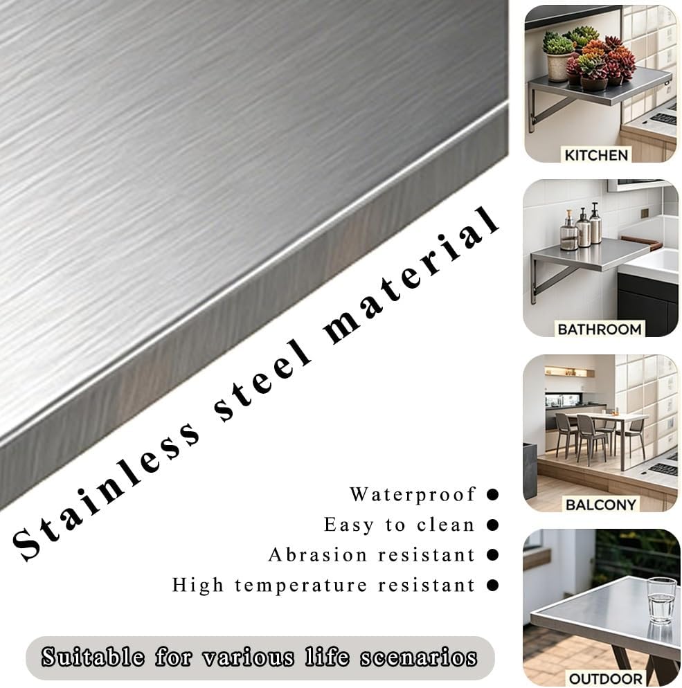 Laundry Folding Table Stainless Steel Wall Mounted Workbench, Desk Concession...