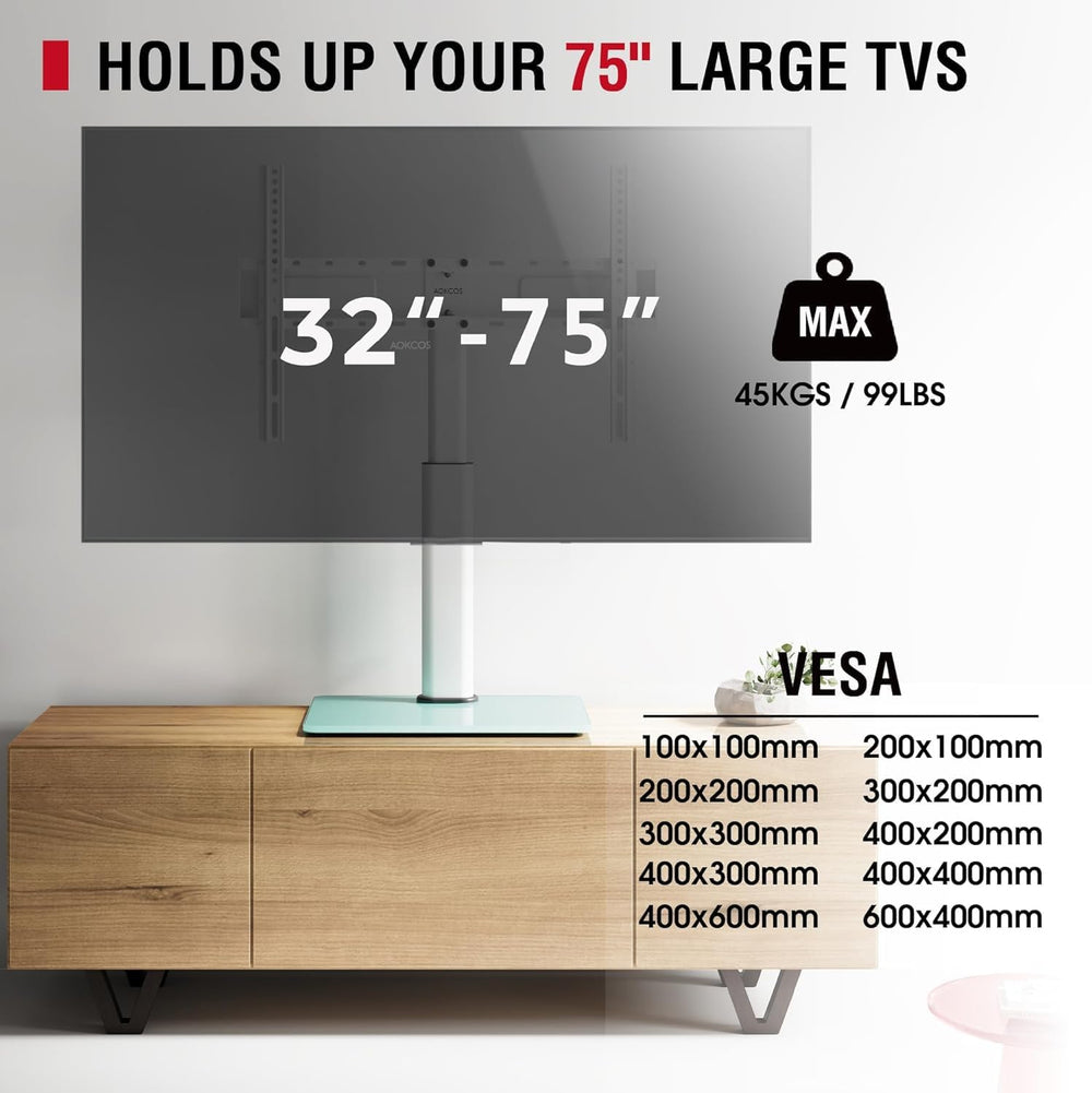 Swivel Universal TV Stand for 32-75 inch TVs with Tilt Down/Up, 8 Levels Heig...