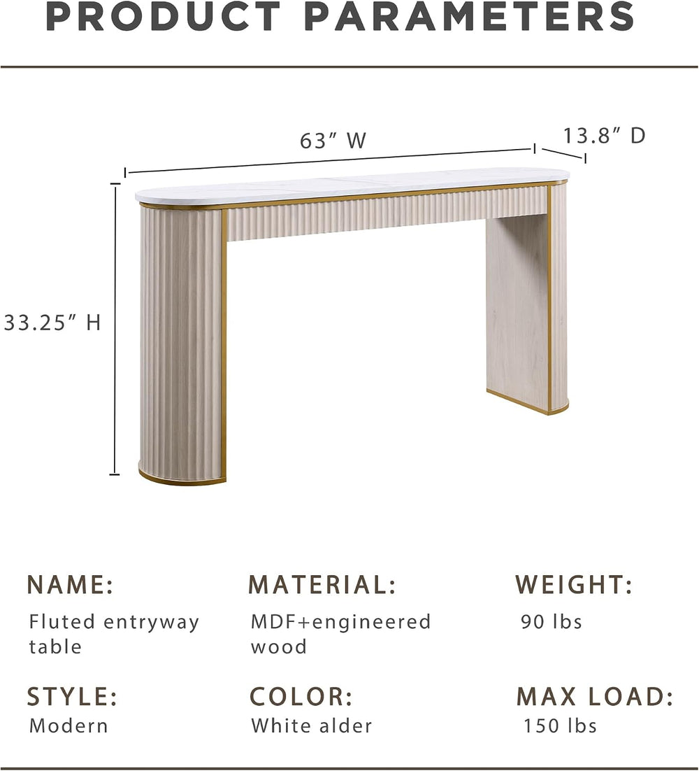 OKD 63-Inch Fluted Console Table, Narrow Entryway Table, White Alder | Modern...