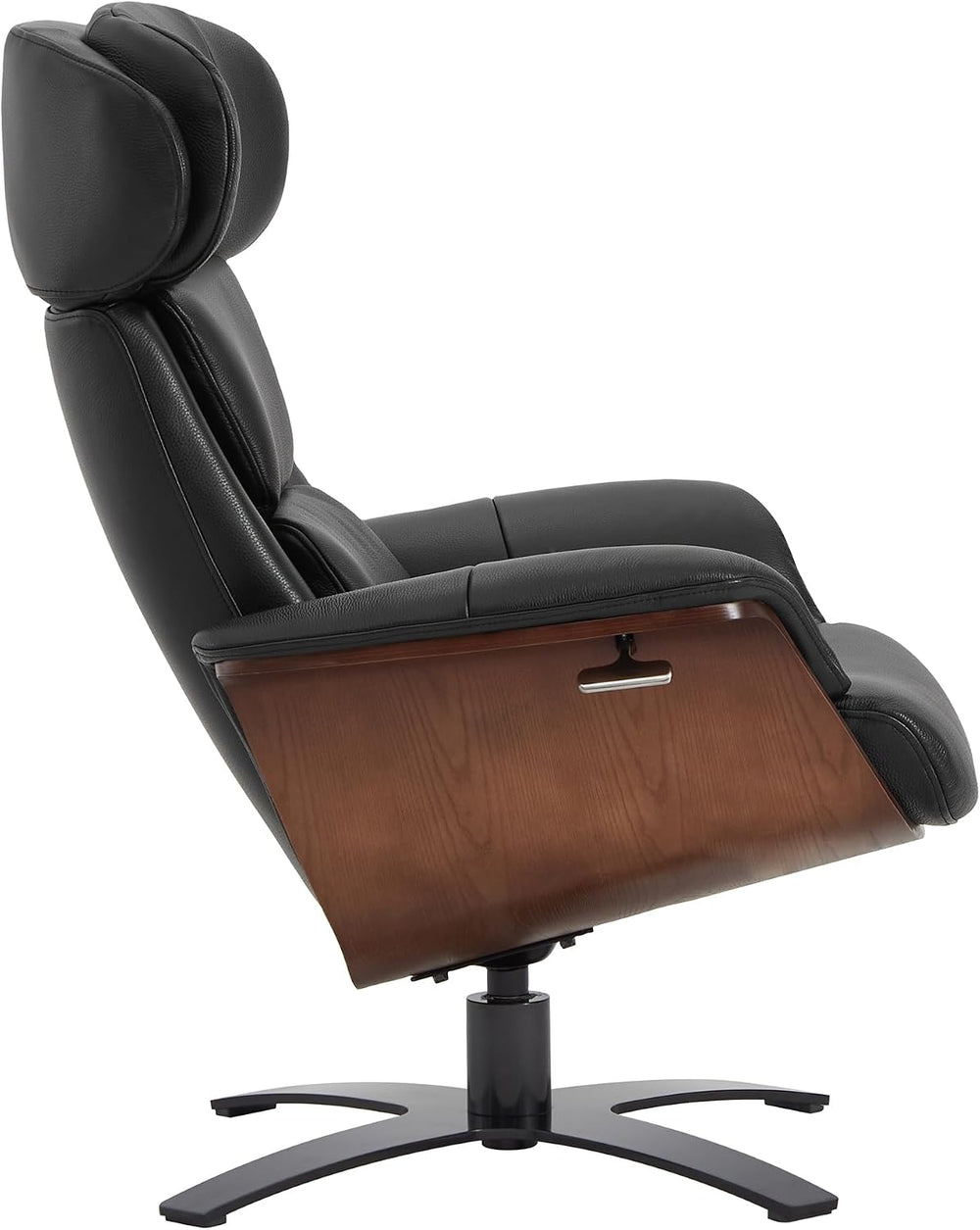 CHITA Genuine Leather Reclining Swivel Accent Chair with Ottoman, Black | Eam...