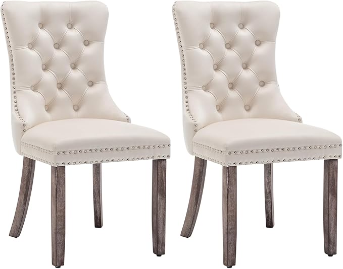 Velvet Dining Chairs Set of 2, Tufted Dining Room Chairs with Nailhead Ring P...
