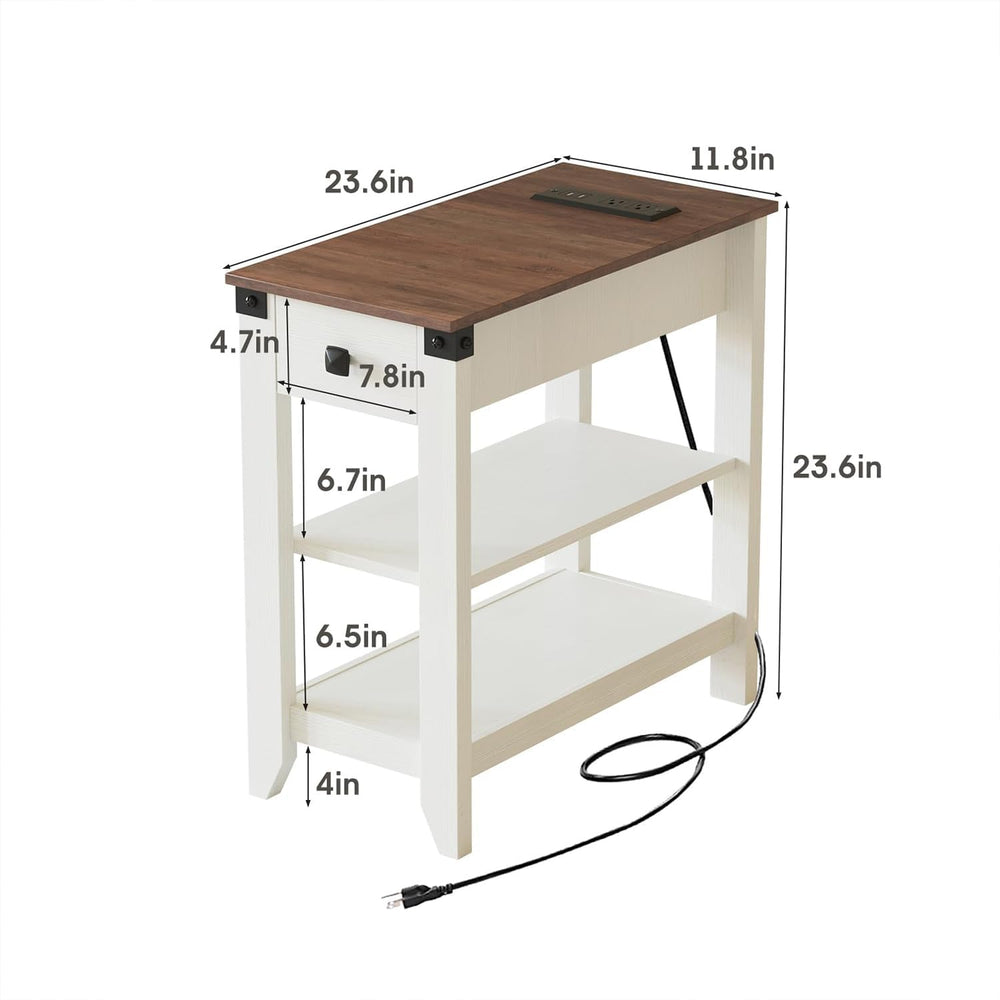 Drefure Sofa Side Table Set of 2 with Charging Station, Narrow End Tables wit...