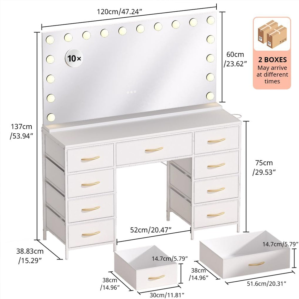 COMHOMA Vanity Desk with Large Mirror,15 LED Bulbs and Power Outlet,Makeup Ta...