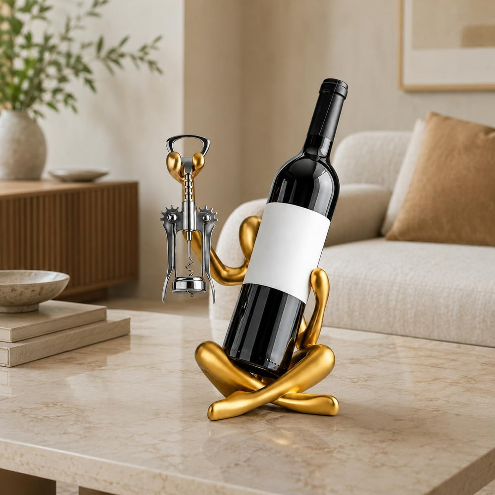 Small Single Countertop Wine Rack, Wine Bottle Holder Decor | Gold Abstract A...