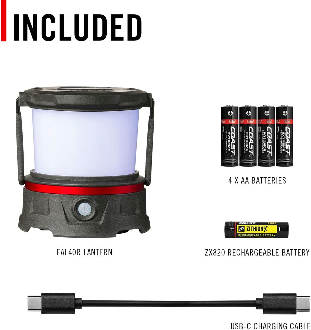 COAST EAL10R 500 Lumen Rechargeable Emergency Camping Lantern with Red Flashi...