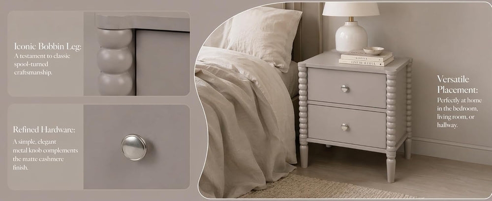 2-Drawer Nightstand, Modern Bedside Table with Silver Handles, 19.69" W ...