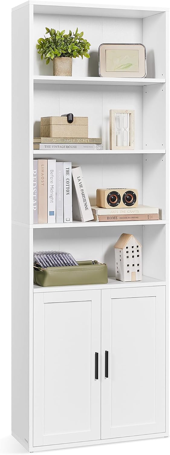 VASAGLE 6-Tier Bookshelf with Doors, 23.6 x 9.4 x 68.9 Inches