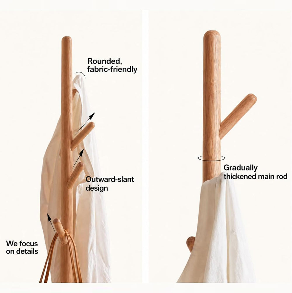 Solid Oak Coat Rack with Bench, 2-in-1 Shoe Bench and Coat Rack, Narrow Woode...