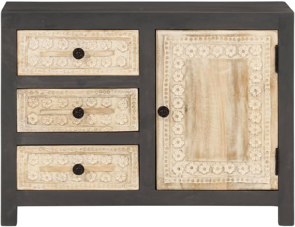 Solid Mango Wood Sideboard, 29.5 Inch Wall Mounted Buffet Cabinet with 3 Soft...