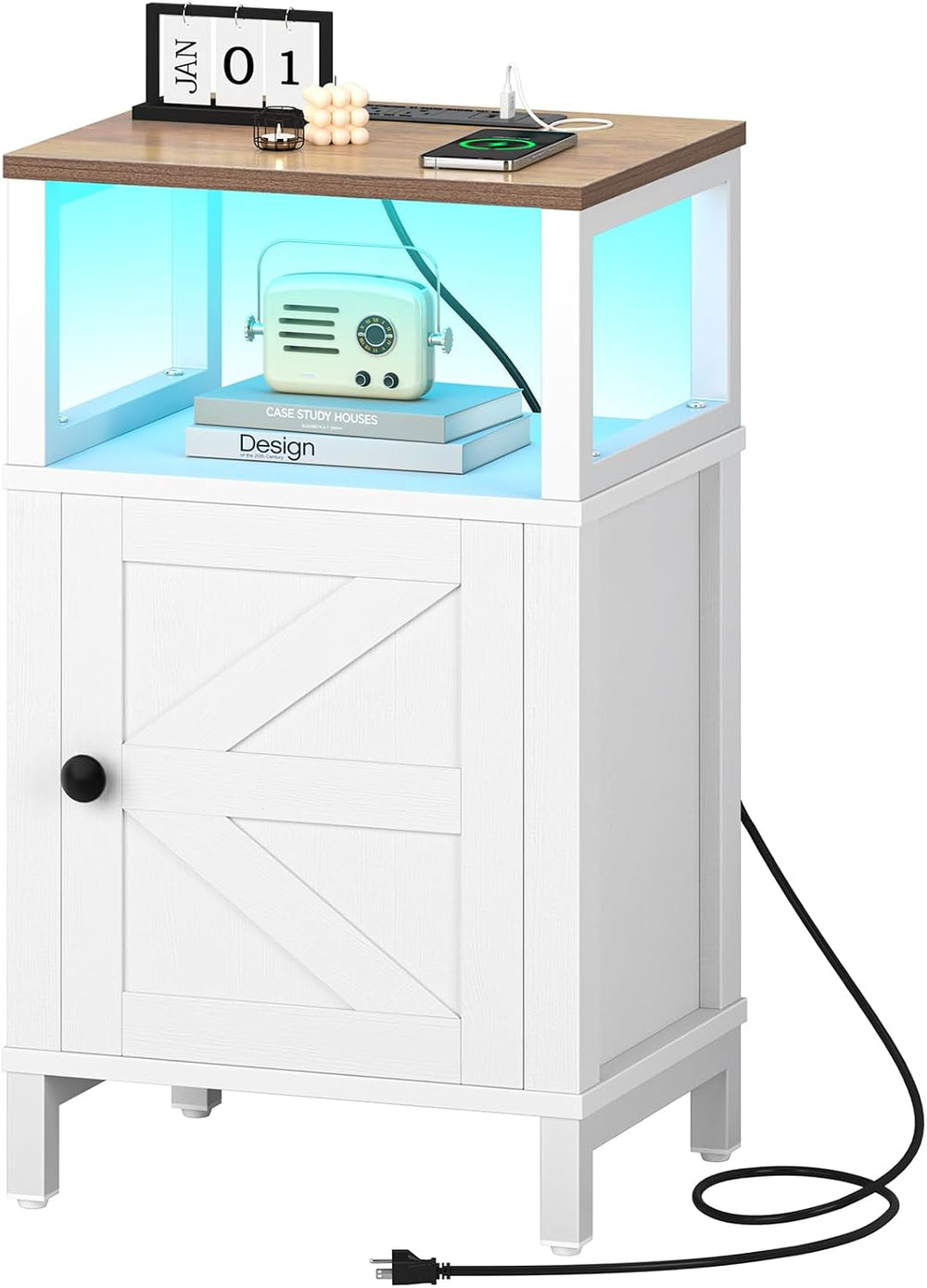 Yoobure Farmhouse NightStand with Charging Station,Wood Night Stand End Table...