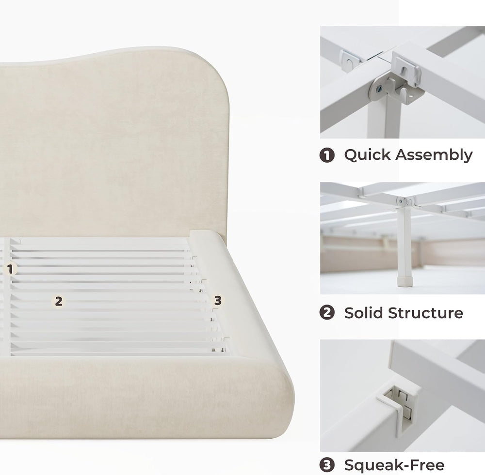 RECCI AirFrame King Upholstered Bed Frame with Camelback Curved Headboard