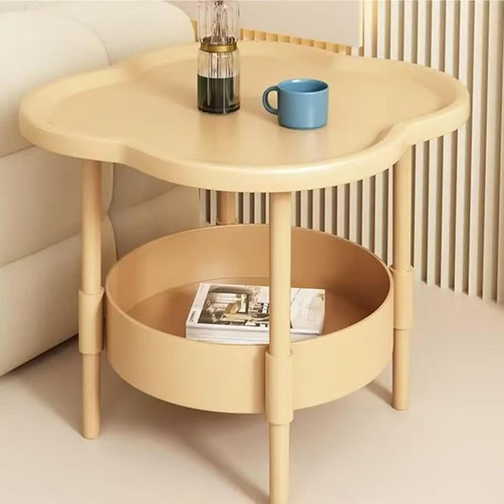 Petal-Shaped Side Table Living Room, 2-Tier Storage Small Coffee Table 15.35”...