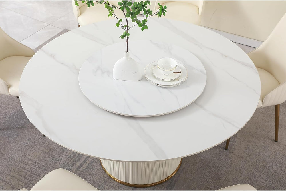 Round Marble Dining Table, Dining Table Faux Marble Stone Top Dining Room Set...