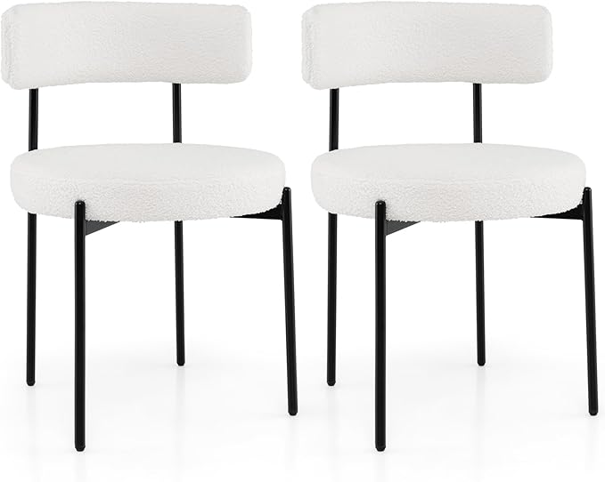 Giantex Boucle Dining Chairs Set of 2, Upholstered Round Kitchen Chair with C...