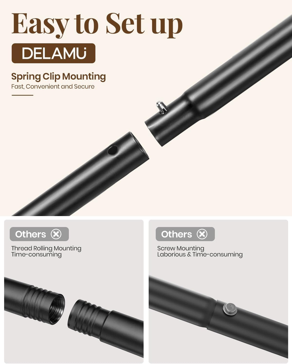 Delamu Clothes Rack Double Rods, Black, 65''Hx32''W