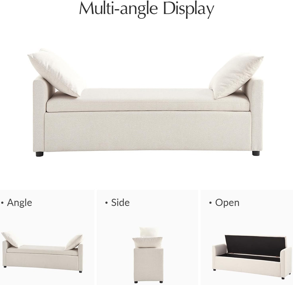 59.5" Modern Storage Ottoman Bedroom Bench, End of Bed Bench with Arms a...