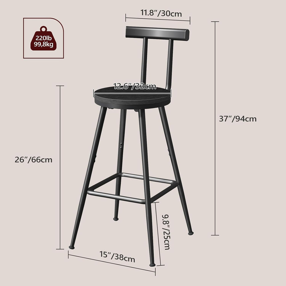 MAHANCRIS Bar Stools, Set of 2 Bar Chairs with Backrest and Footrest, 26"...