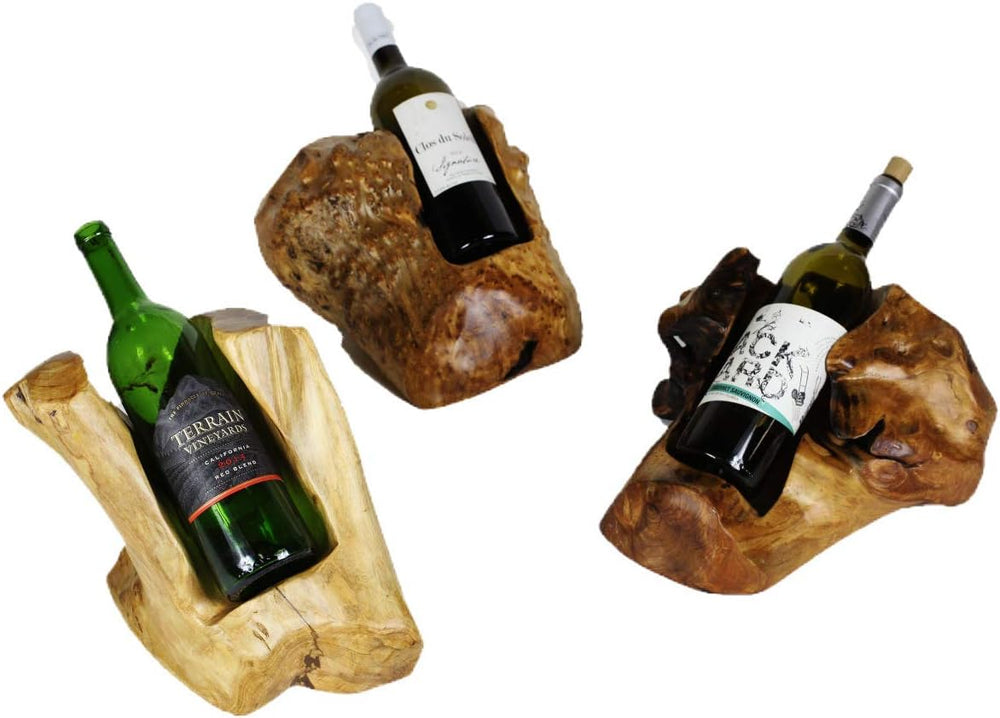 Hand-Crafted Root Wood Live Edge Wine Bottle Holder (1)