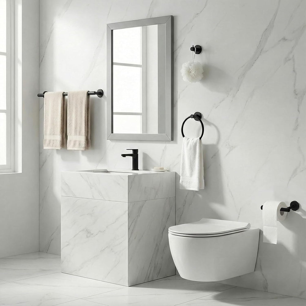10-Piece Matte Black Bathroom Hardware Set, 16in SUS304