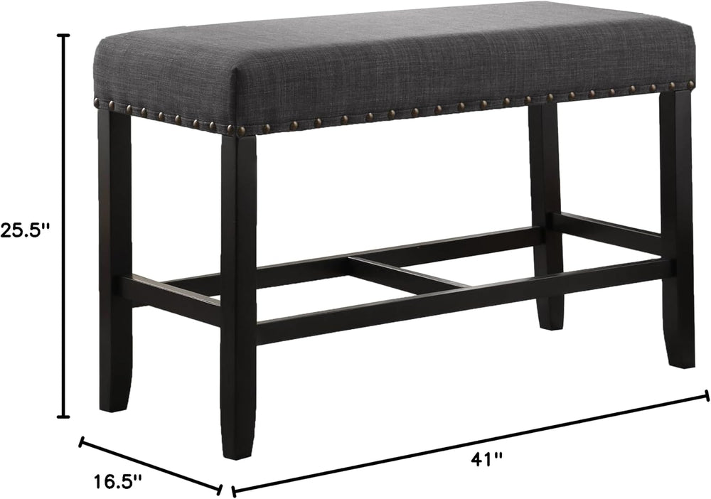 Fabric Counter Height Dining Bench with Nailhead Trim in Grey, Modern Kitchen...