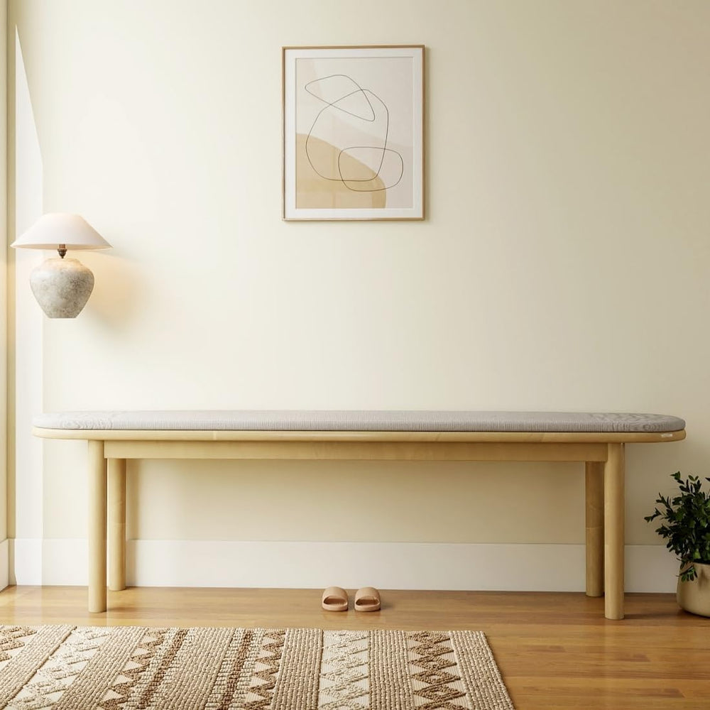 63" Dining Bench Rubber Wood for 6-8 Person,Bedroom Bench,Window Bench,E...