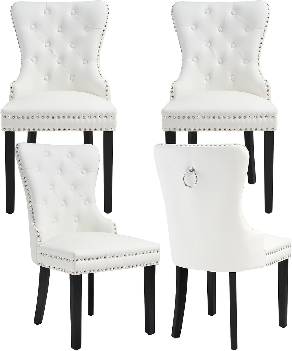 PU Leather Dining Chairs Set of 4, Upholstered Dining Room Chairs with Solid ...