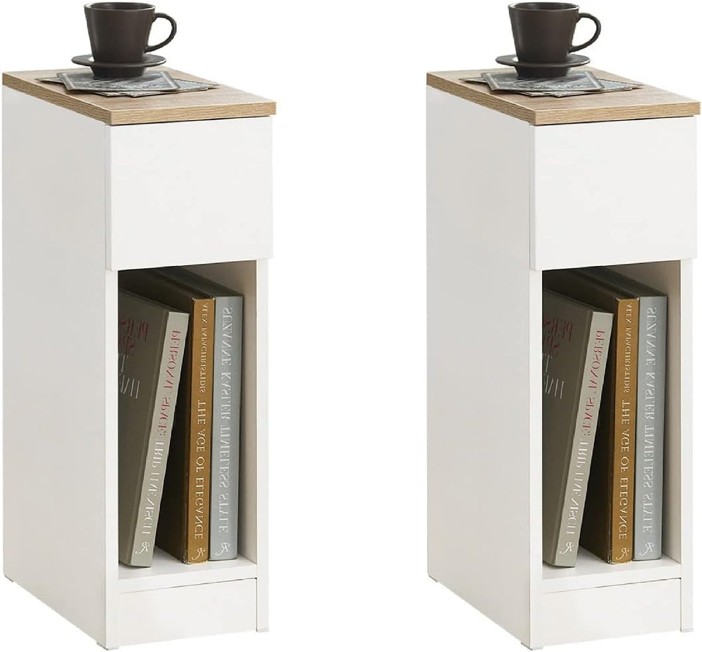 SoBuy Narrow Nightstand Set of 2 | Slim Bedside Tables with Drawers Suitable ...