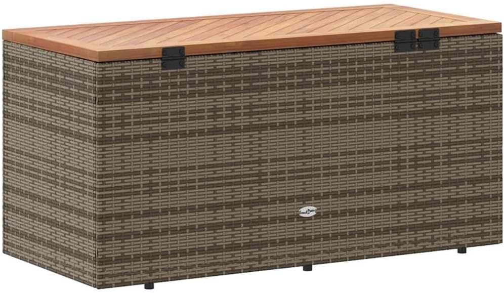 Modern Garden Storage Box Grey and Brown with PE Rattan and Acacia Wood for O...