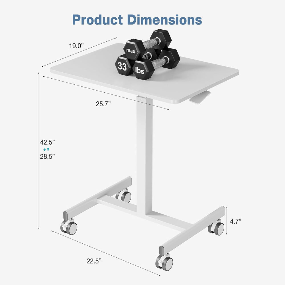 DUMOS Mobile Rolling Desk with Wheels, Small Standing Desks White