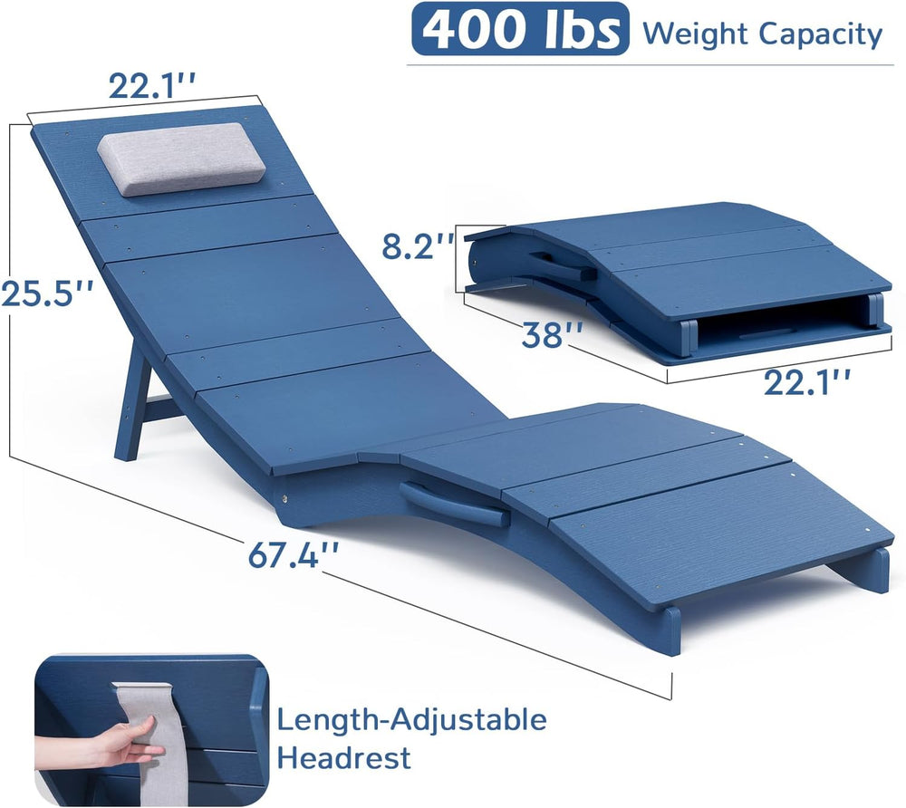 Stoog Folding Pool Lounge Chair, HIPS Outdoor Anti-Floating Recliner with Hea...