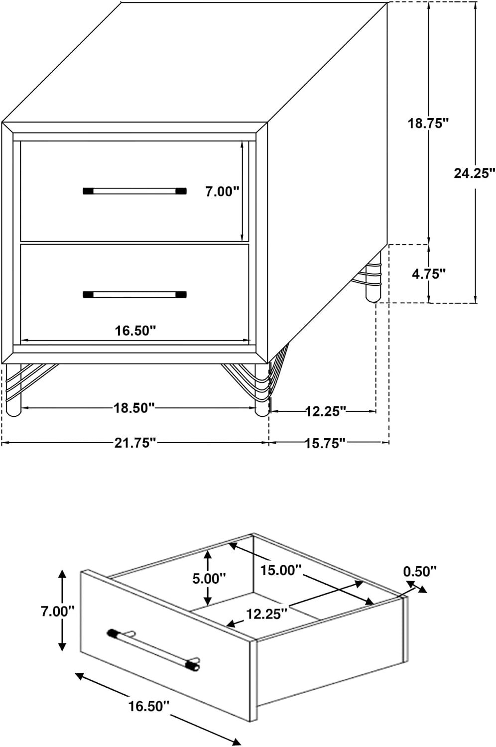 White 2-Drawer Nightstand Bedside Table,for Small Spaces