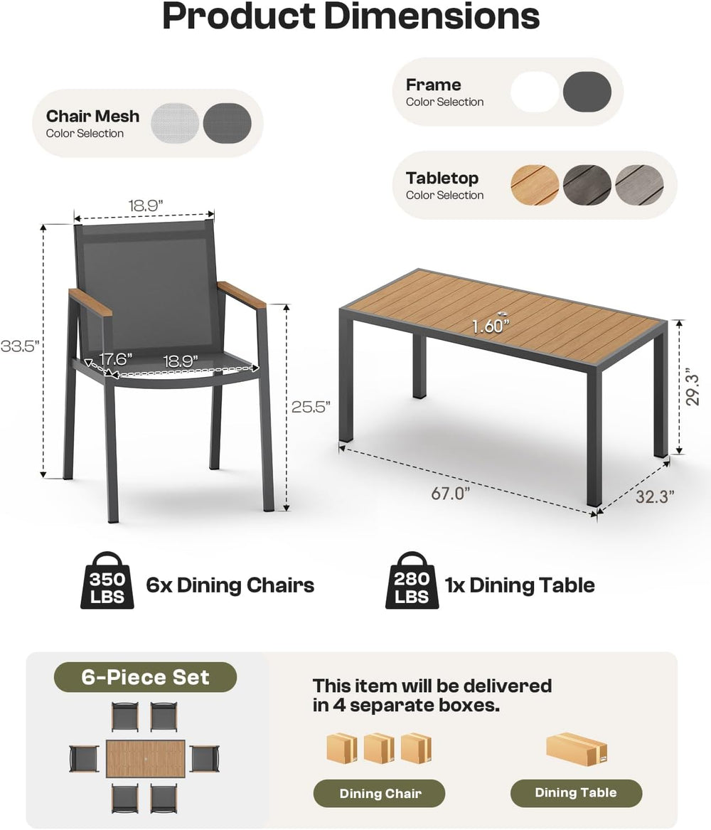 Outdoor Dining Set, 7 Piece Aluminum Patio Table and Chairs Set, All Weather ...