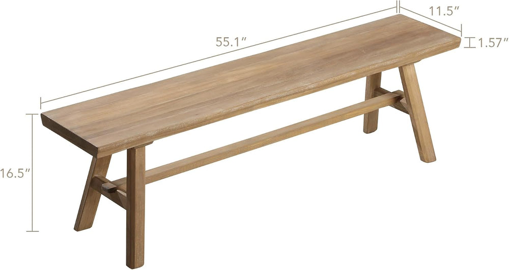 Wnutrees 55" Farmhouse Solid Wood Bench, Rustic Dining Entryway Bench | ...