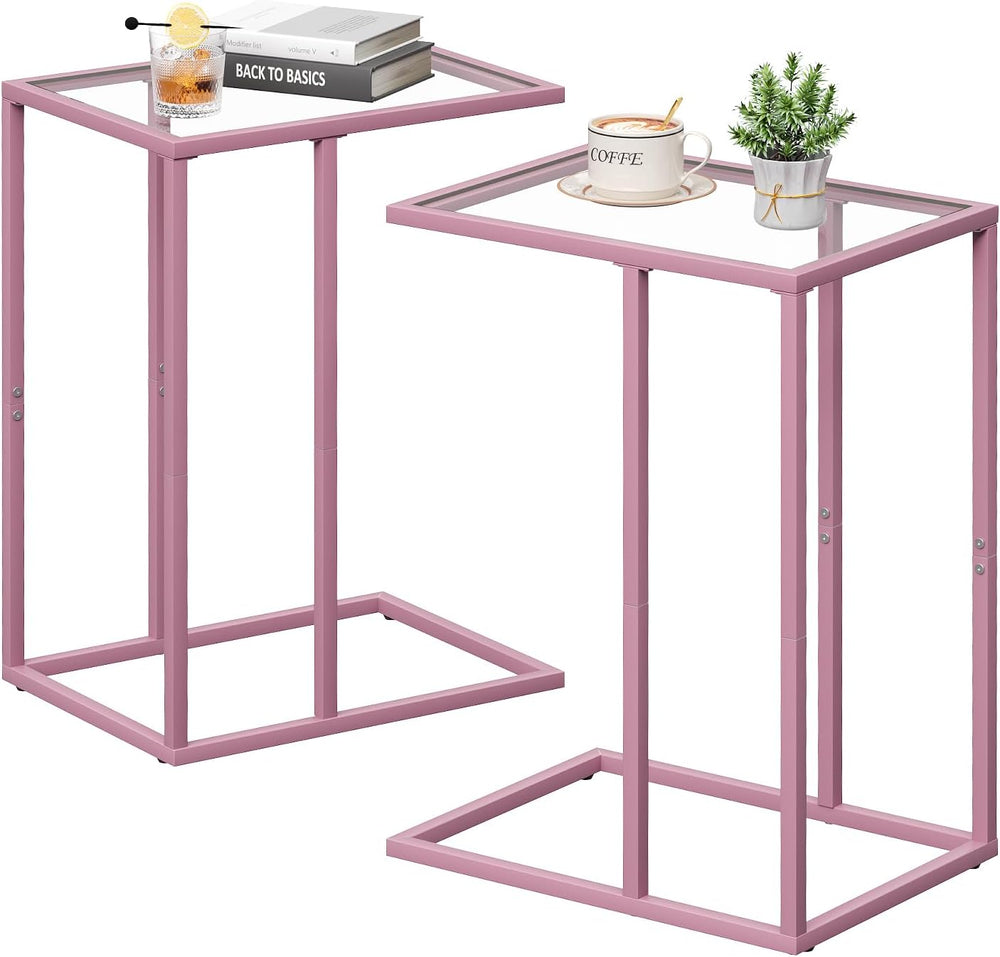 C Shaped End Table Set of 2, Small Side Couch Sofa Tables for Living Room,Gla...