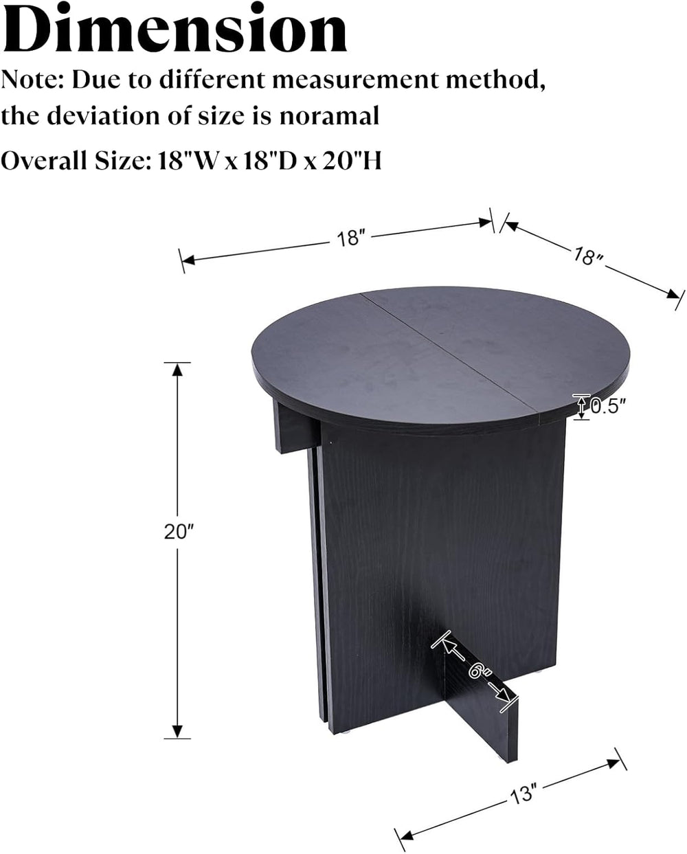 Ya-Home Black Round Side Table, Modern Accent Coffee Table End Table with Woo...