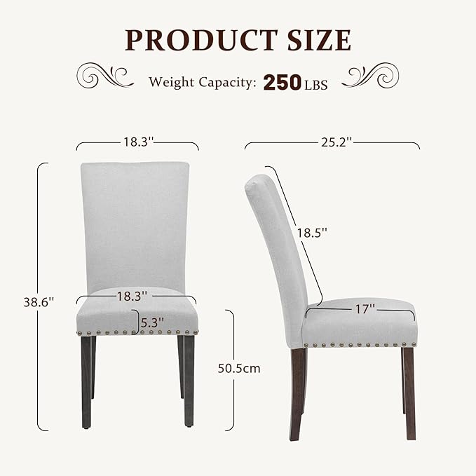 Furniliving Upholstered Dining Chairs Set of 2 - Line Fabric Modern Farmhouse...