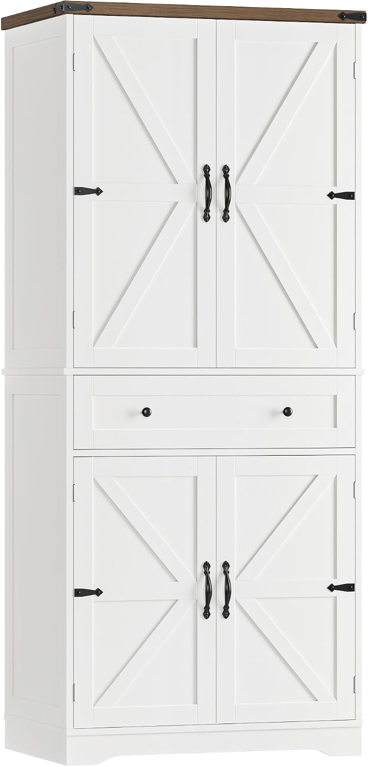 HOSTACK 71" Kitchen Pantry Storage Cabinet, Farmhouse Pantry Cabinet, Wh...