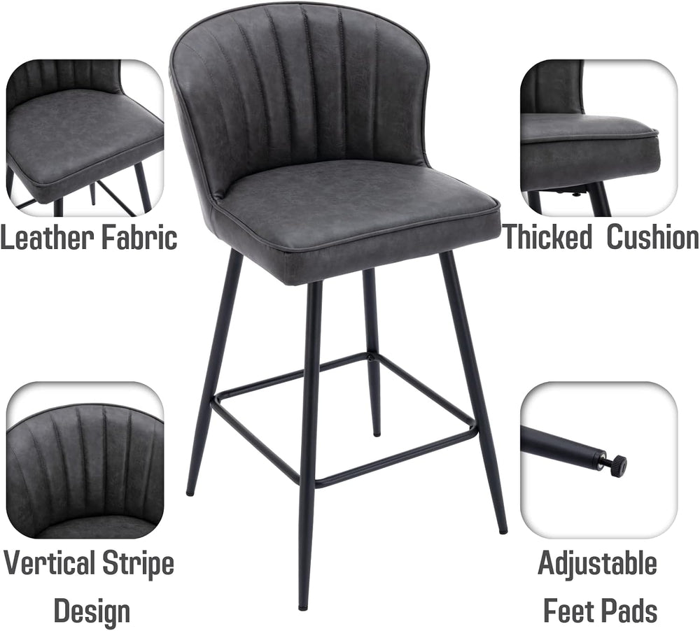 Grey Faux Leather Counter Stools Set of 4 Mid Century Modern Bar Stools Uphol...