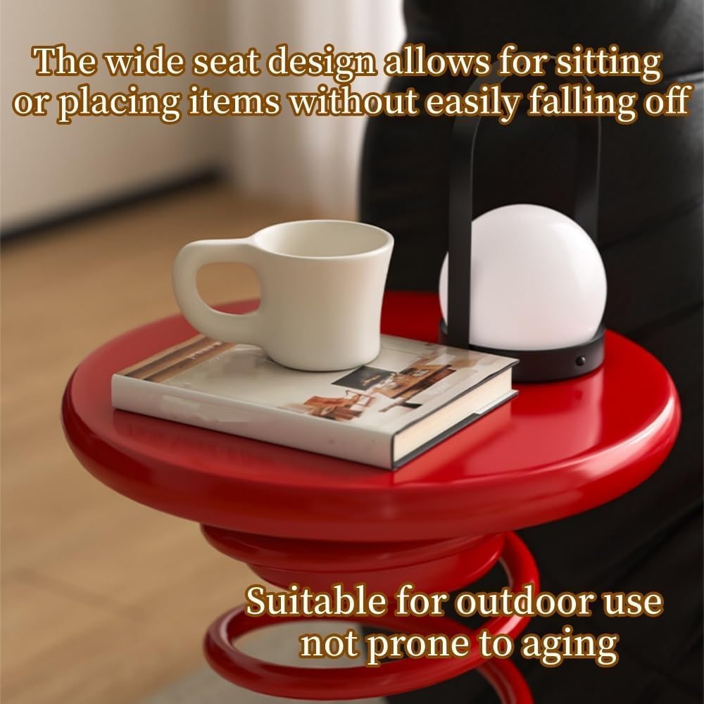 Spring Shaped Minimalist Round Side Table(Color:Red)