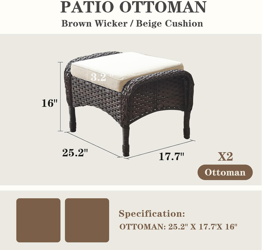 Belord Outdoor Ottomans for Patio Foot Rest - 25 Inch PE Wicker Foot Stool Se...