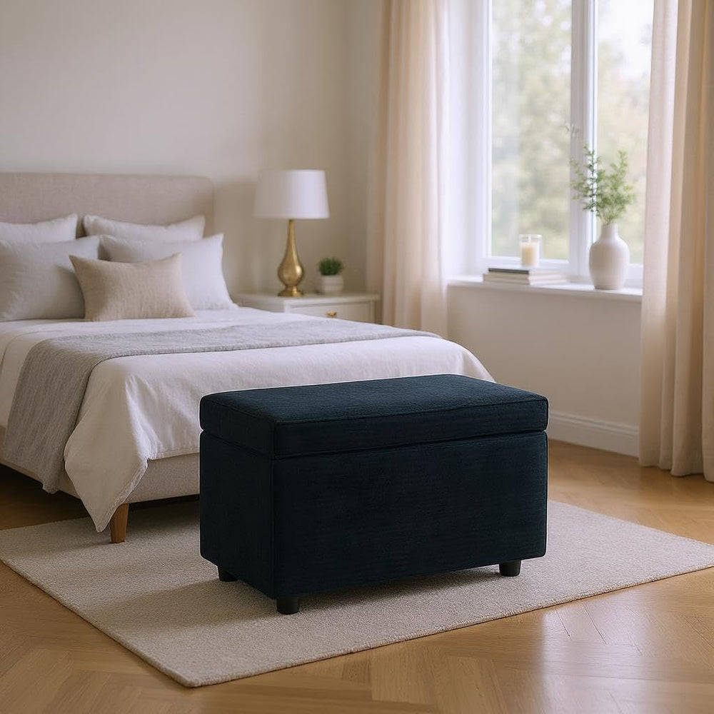 Corduroy Upholstered Storage Ottoman with Hidden Compartment and Soft Cushion...