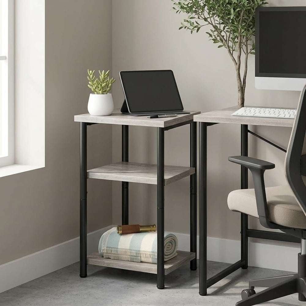 3 Tier End Table for Small Space, Modern Oak Grey Side Table with Metal Frame...