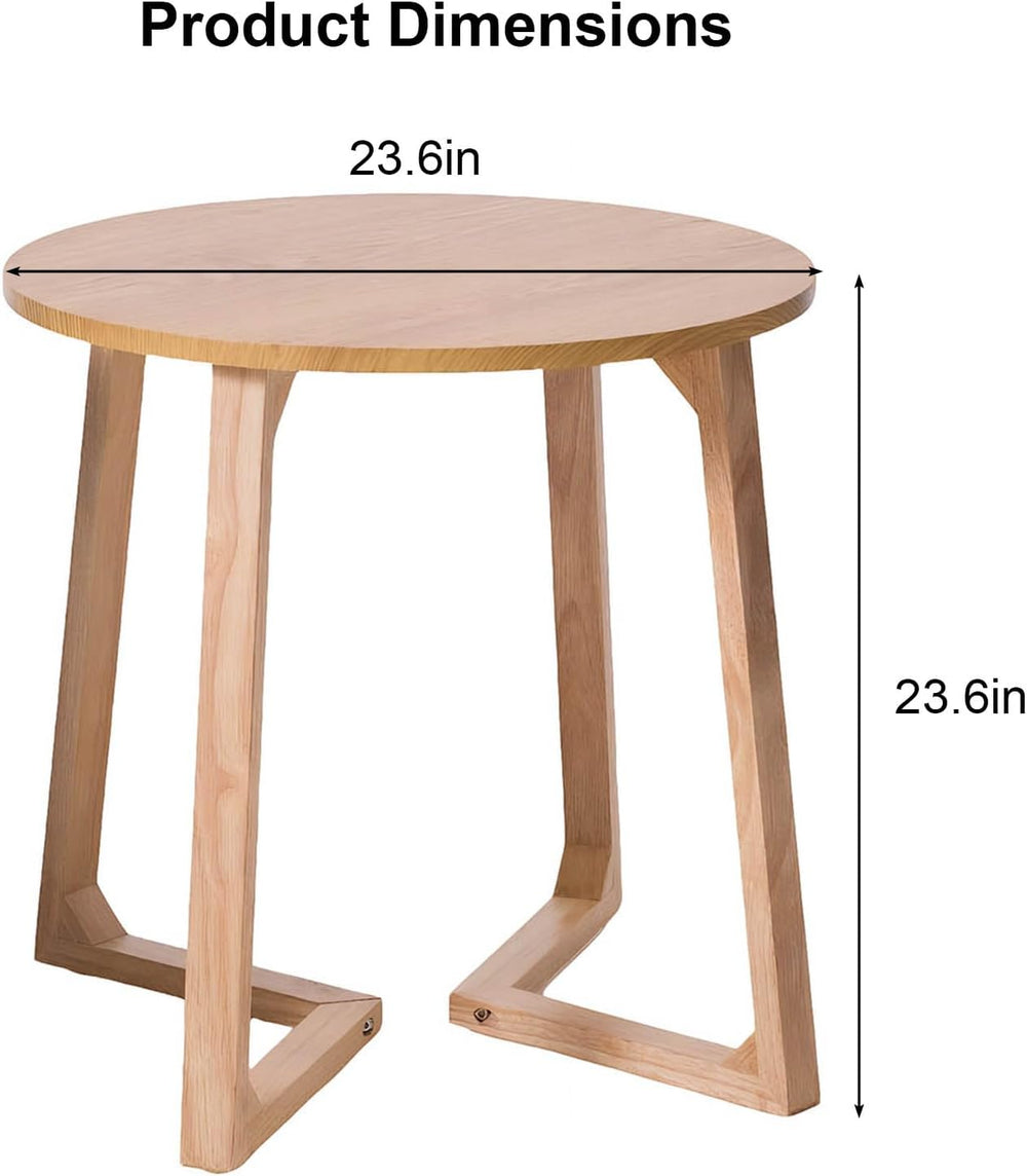 24" Round Side Table - Mid-Century Modern End Table with V-Shaped Legs, ...