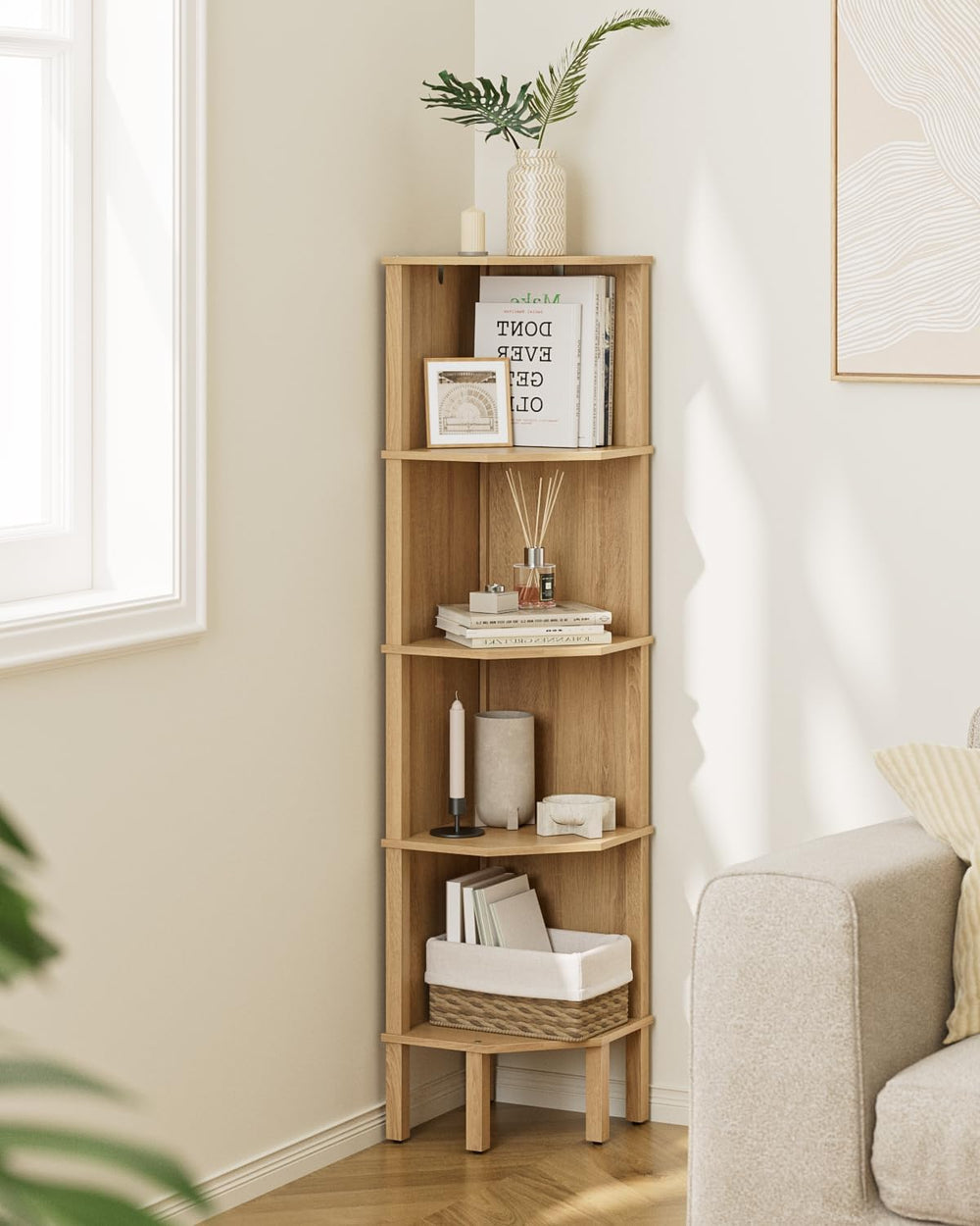 Corner Shelf, 5 Tier Corner Bookshelf, Display Corner Shelf Stand with Storag...
