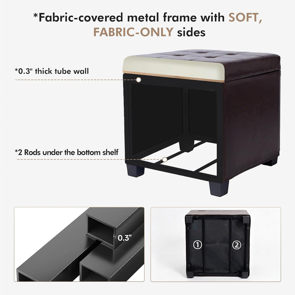 ABHENG Steel Frame Square Ottoman with Storage Antique Brown UASND63R | 17.7&...