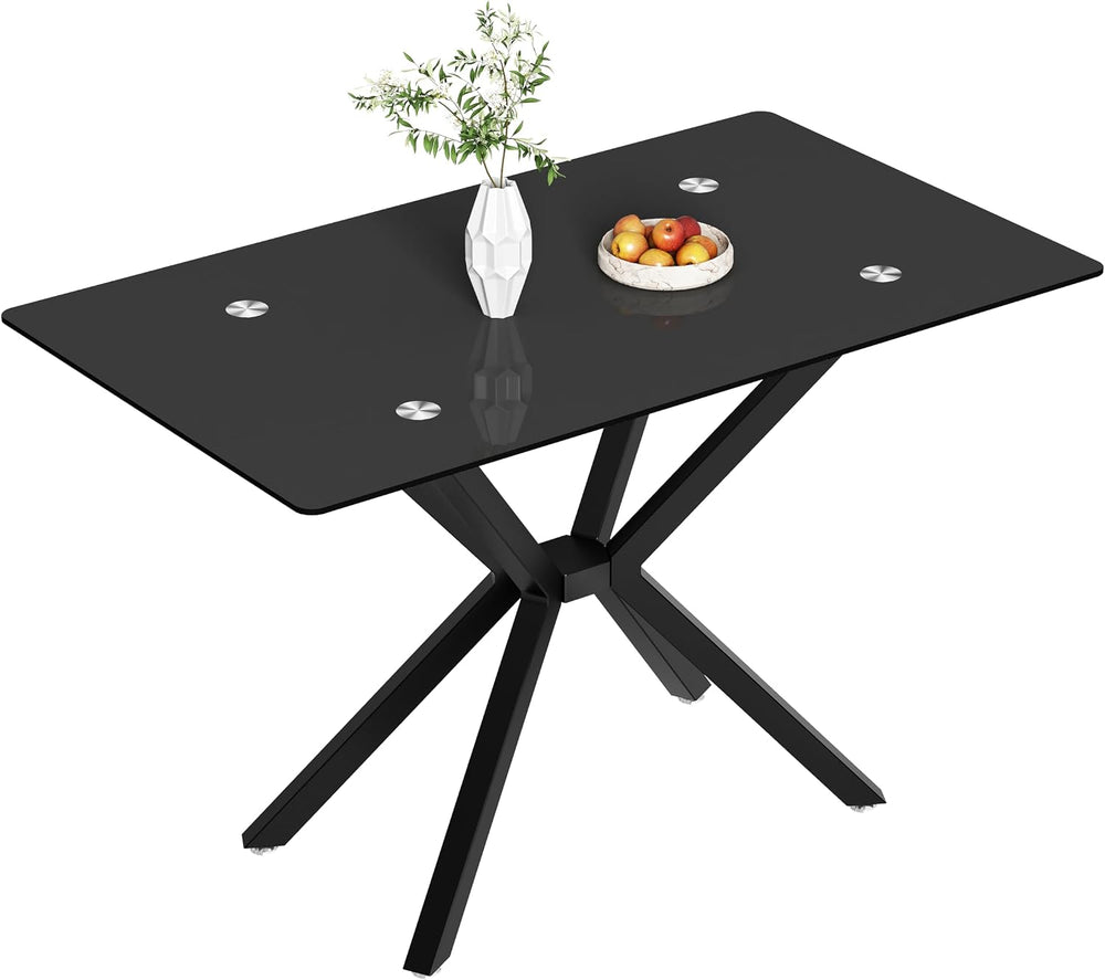 47.24 Inch Rectangular Glass Dining Table Modern Kitchen Glass Top Table for ...