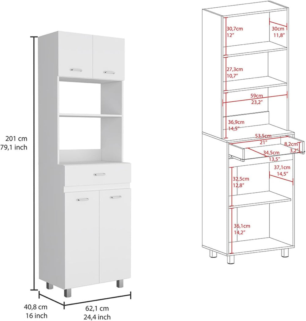 Caribe Microwave Cabinet, White - Four-Door Storage with Spacious Top