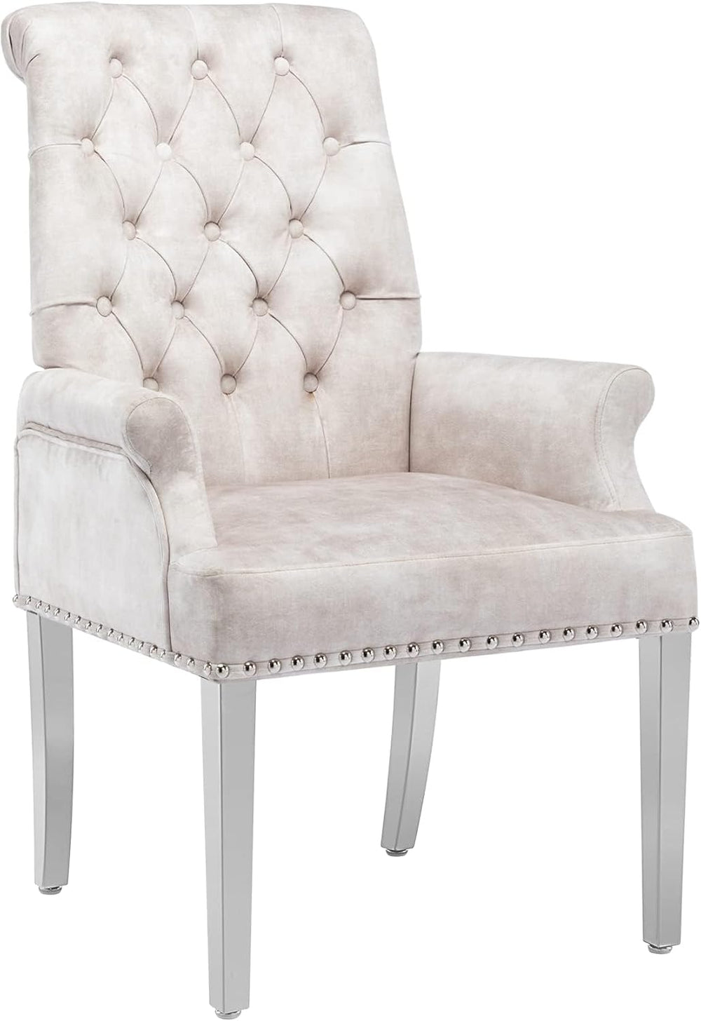 LOULENS Tufted Velvet Armrest Dining Chairs, Modern Upholstered Chairs with S...