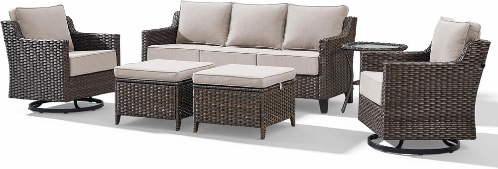 Luxury 6 Piece Patio Furniture Set-All Weather Outdoor Swivel Rocker Chairs w...