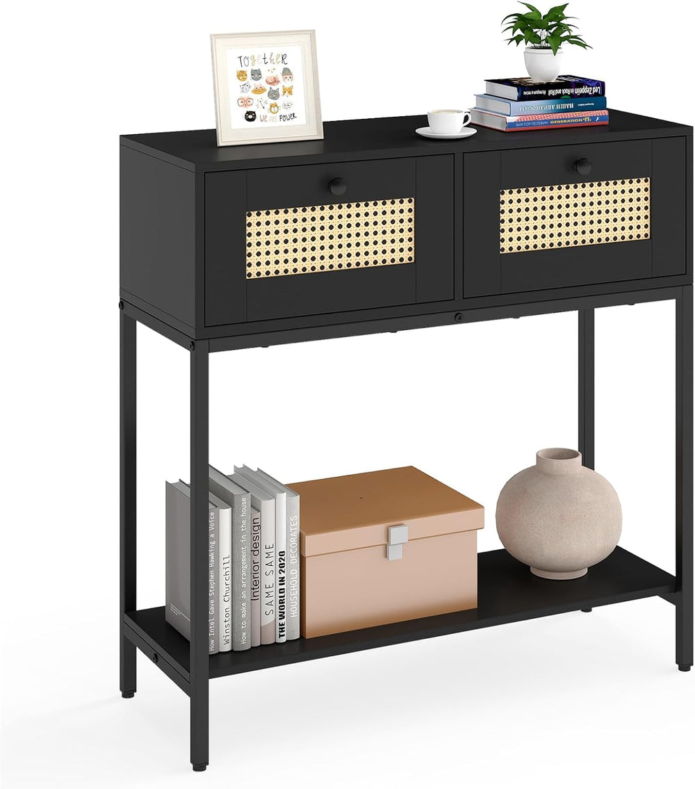 GIANTEX Rattan Console Table, 32" Boho Entryway Table with 2 Drawers | M...